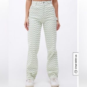 PacSun Green & White Boyfriend Carpenter Pants